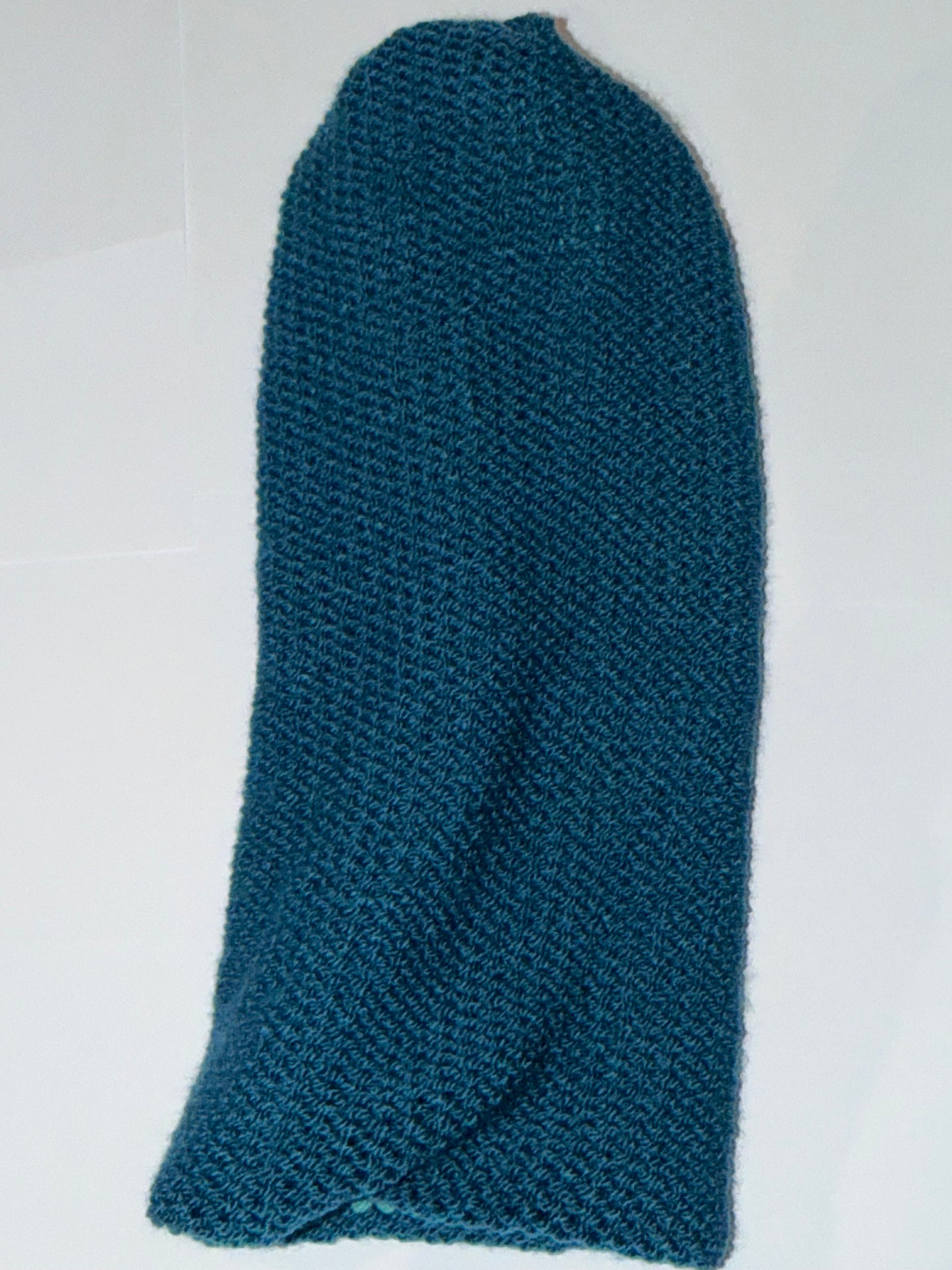 Handmade Reversible Wooly Beanie Petrol and Aqua showing the dual-tone blue-green knit.