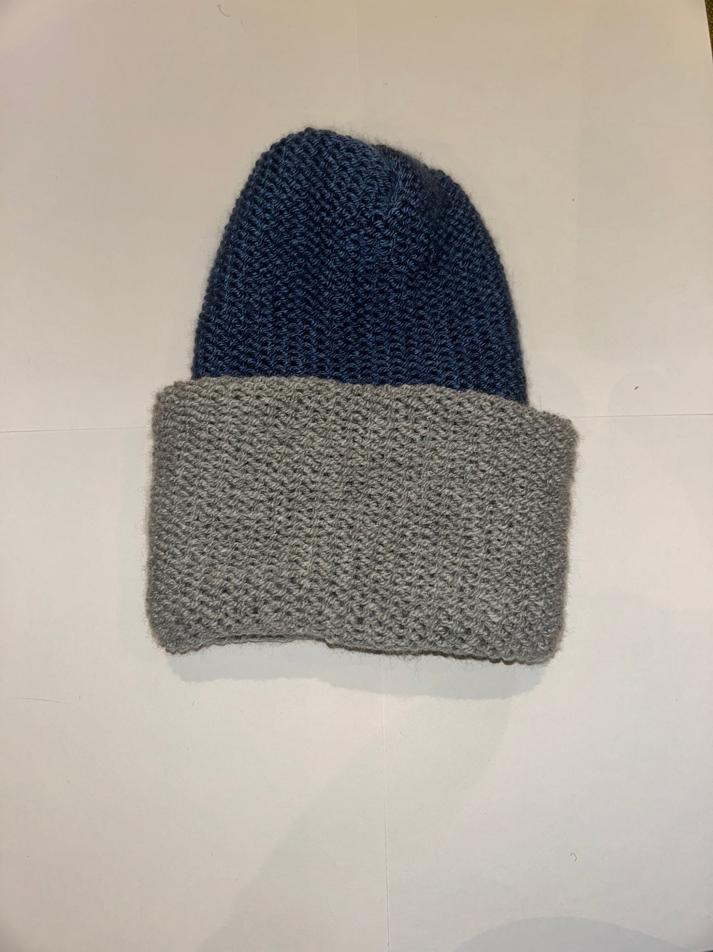 Signature Wooly Beanie original handmade reversible wool hat in dual tones.
