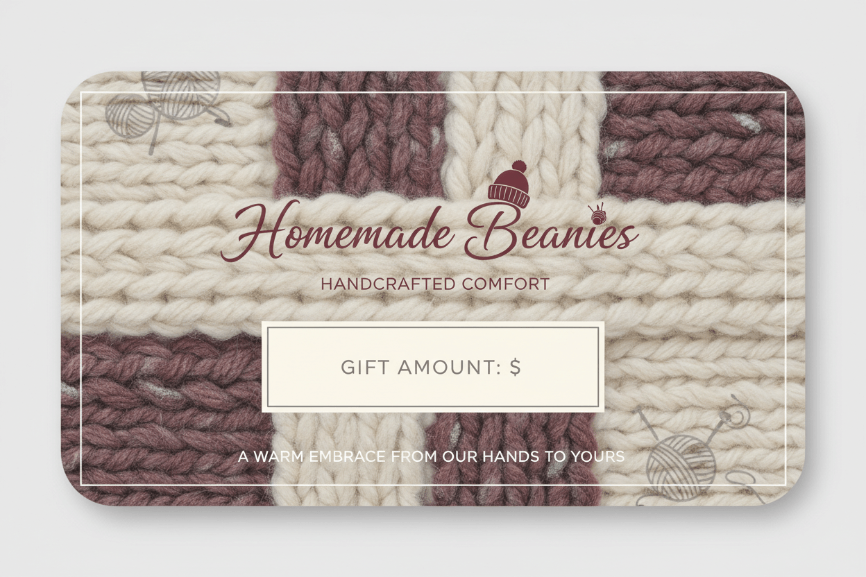 Handmade Beanies Digital Gift Card for artisanal hats and accessories.